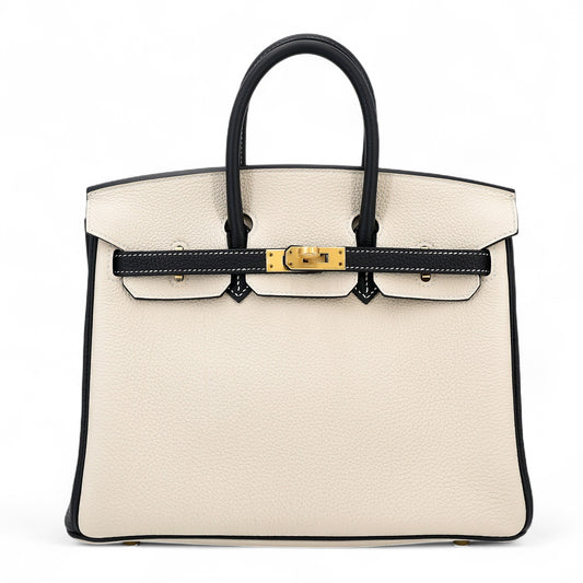Hermès Special Order (HSS) Birkin 25 – Black (89) & Nata (I2) Togo Leather with Brushed Gold Hardware (2020 Y Stamp) - Zeuskicks