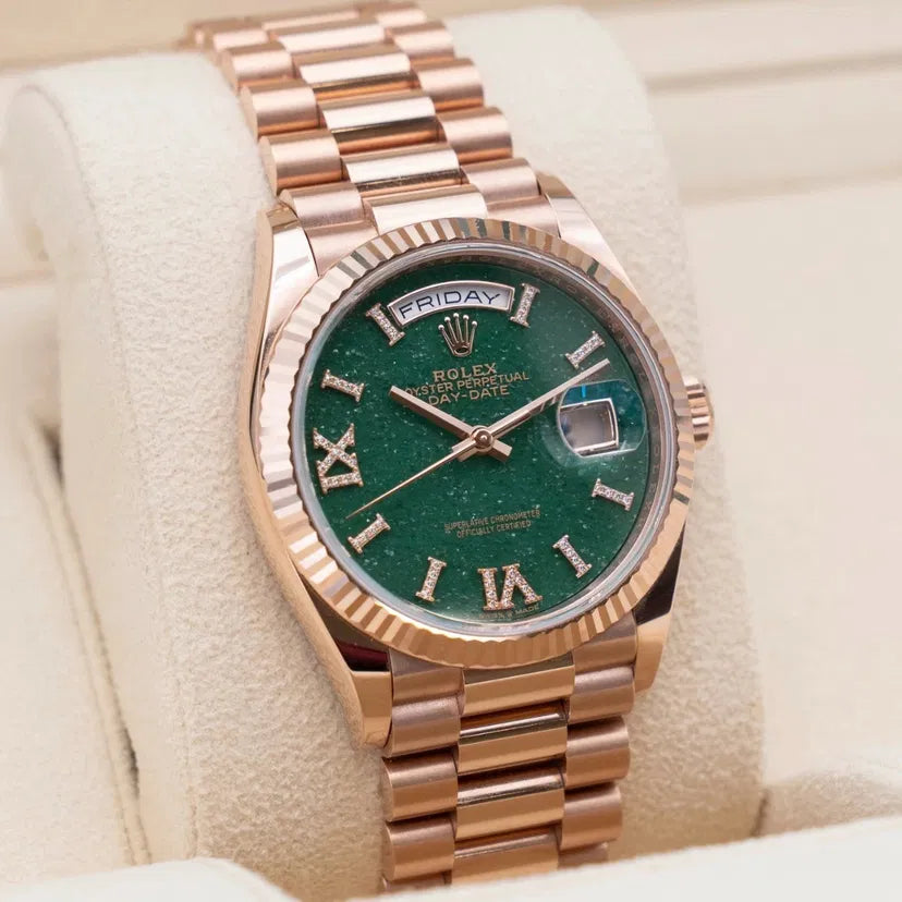Men’s Rolex Day-Date 36 Ref. 128235 Rose Gold Aventurine Diamond Dial Automatic Watch