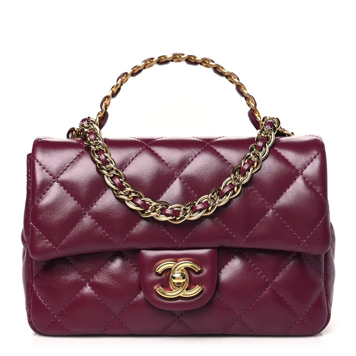 Chanel Top Handle Flap – Shiny Lambskin Quilted with Golden Links - Zeuskicks