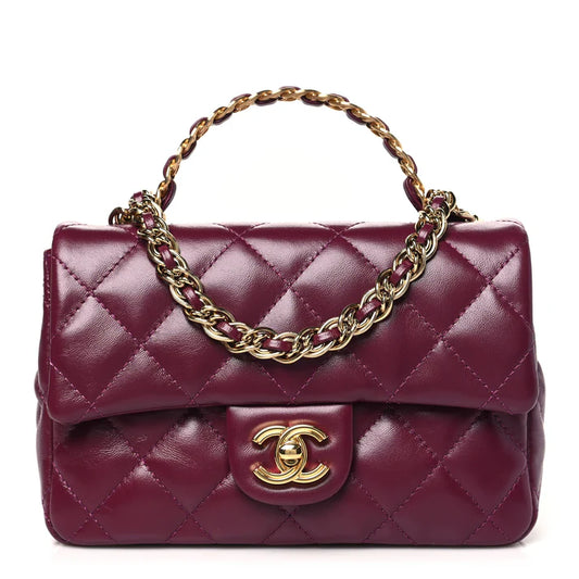 Chanel Top Handle Flap – Shiny Lambskin Quilted with Golden Links - Zeuskicks