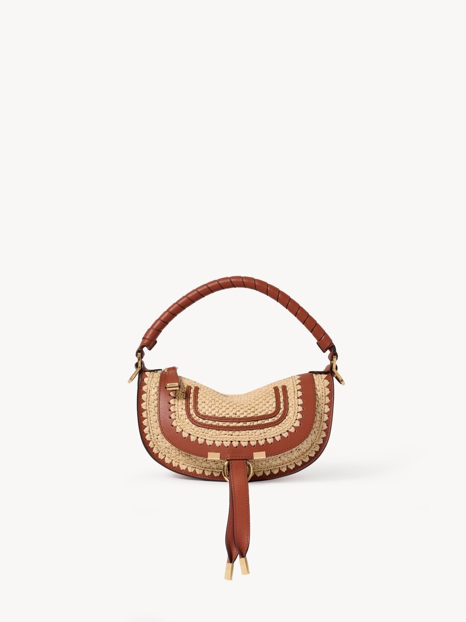 CHLOE Mini Marcie shoulder bag in raffia-effect Clay Brown by CHLOE
