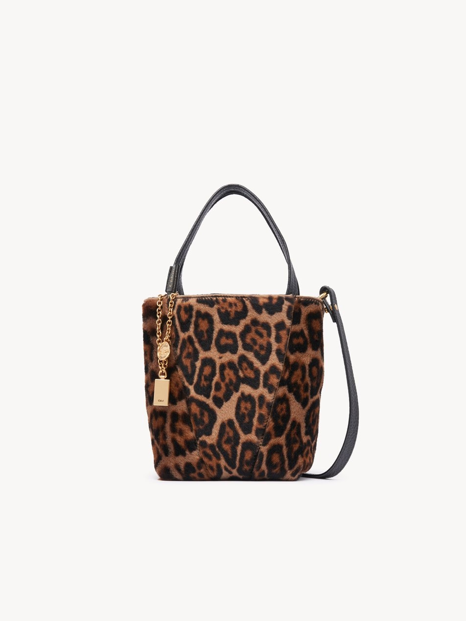 CHLOE Small Chloé Spin tote bag in leopard-print shearling Jungle Brown by CHLOE