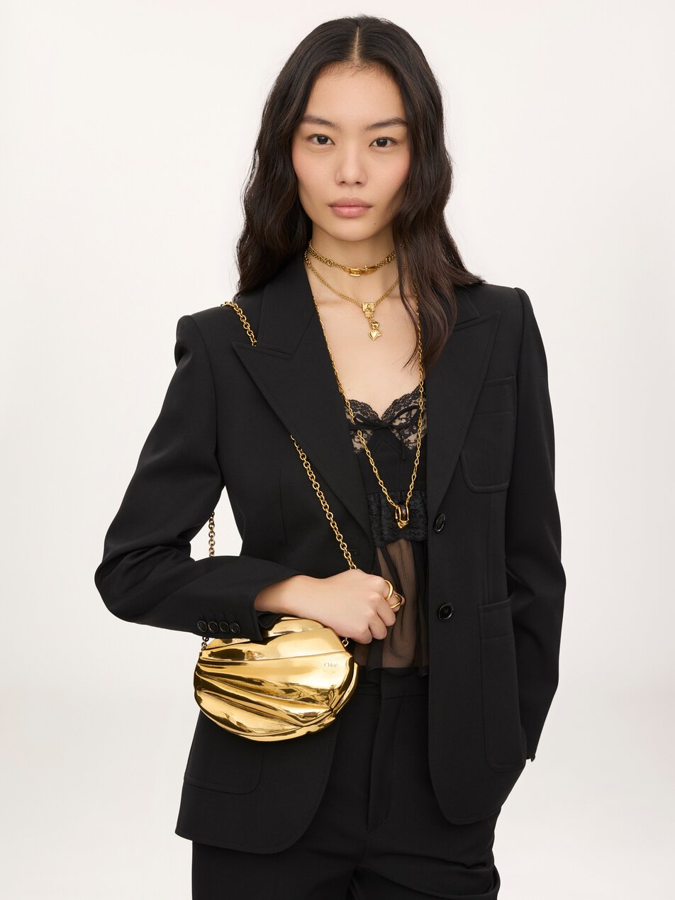 CHLOE Plissé minaudière with chain in copper & brass Gold Color by CHLOE