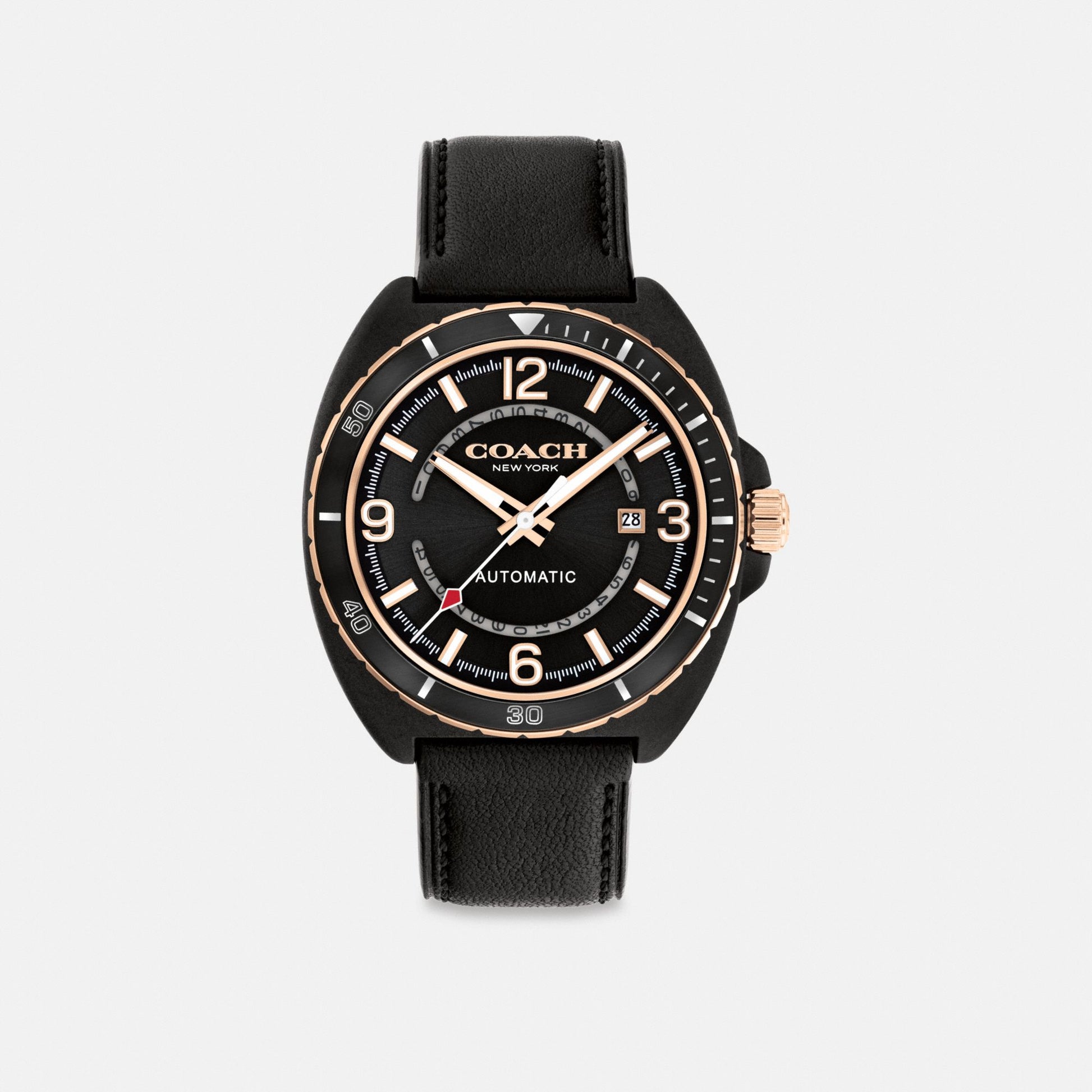 Men's Coach Charter Automatic Watch, 44 Mm in Black, style CAZ26 #color_Black — front view