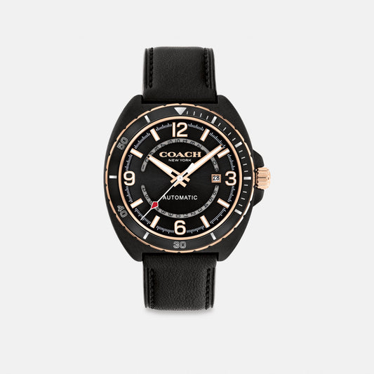 Men's Coach Charter Automatic Watch, 44 Mm in Black, style CAZ26 #color_Black — front view