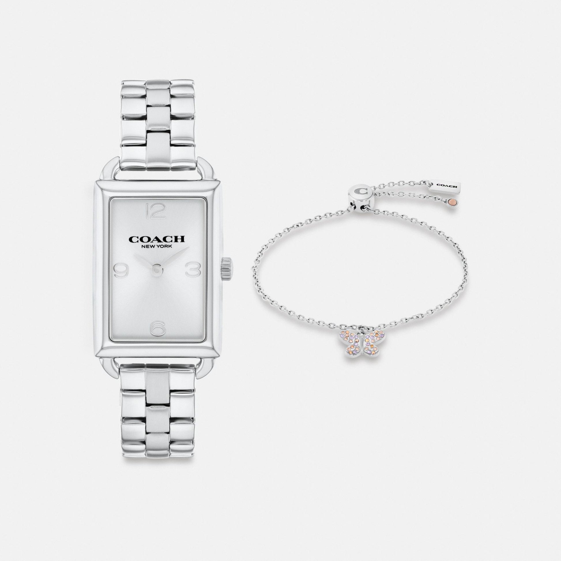 Women's Coach Liz Watch Gift Set, 30 Mm X 22 Mm in Stainless Steel, style CAZ88 #color_Stainless Steel — front view