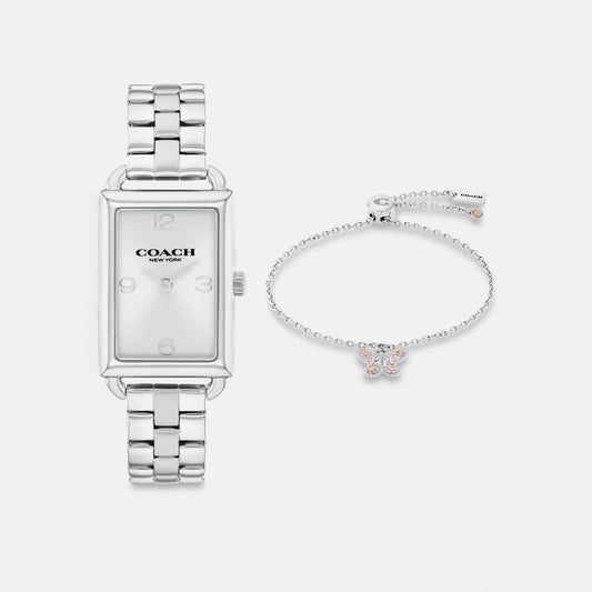 Women's Coach Liz Watch Gift Set, 30 Mm X 22 Mm in Stainless Steel, style CAZ88 #color_Stainless Steel — front view