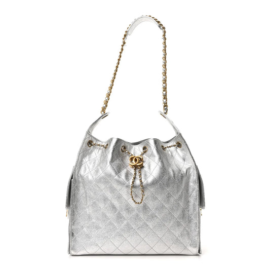 Chanel Medium 25 – Metallic Caviar Quilted Handbag in Silver - Zeuskicks