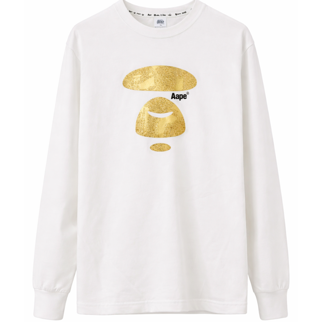 AAPE BY A BATHING APE GLITTERED LONG SLEEVE TEE WHITE by BAPE