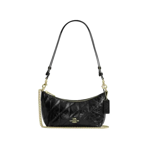 COACH Caitlin Shoulder Bag With Quilting glazed leather Gold Black by COACH