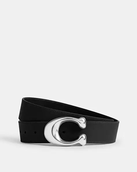 COACH Sculpted C Buckle Reversible Belt 38mm – Black Signature/Black