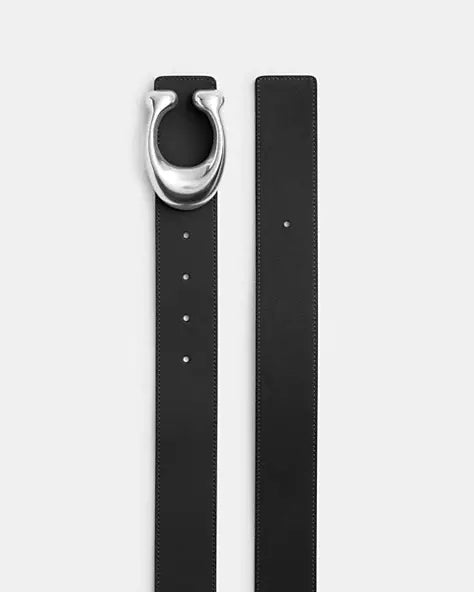 COACH Sculpted C Buckle Reversible Belt 38mm – Black Signature/Black