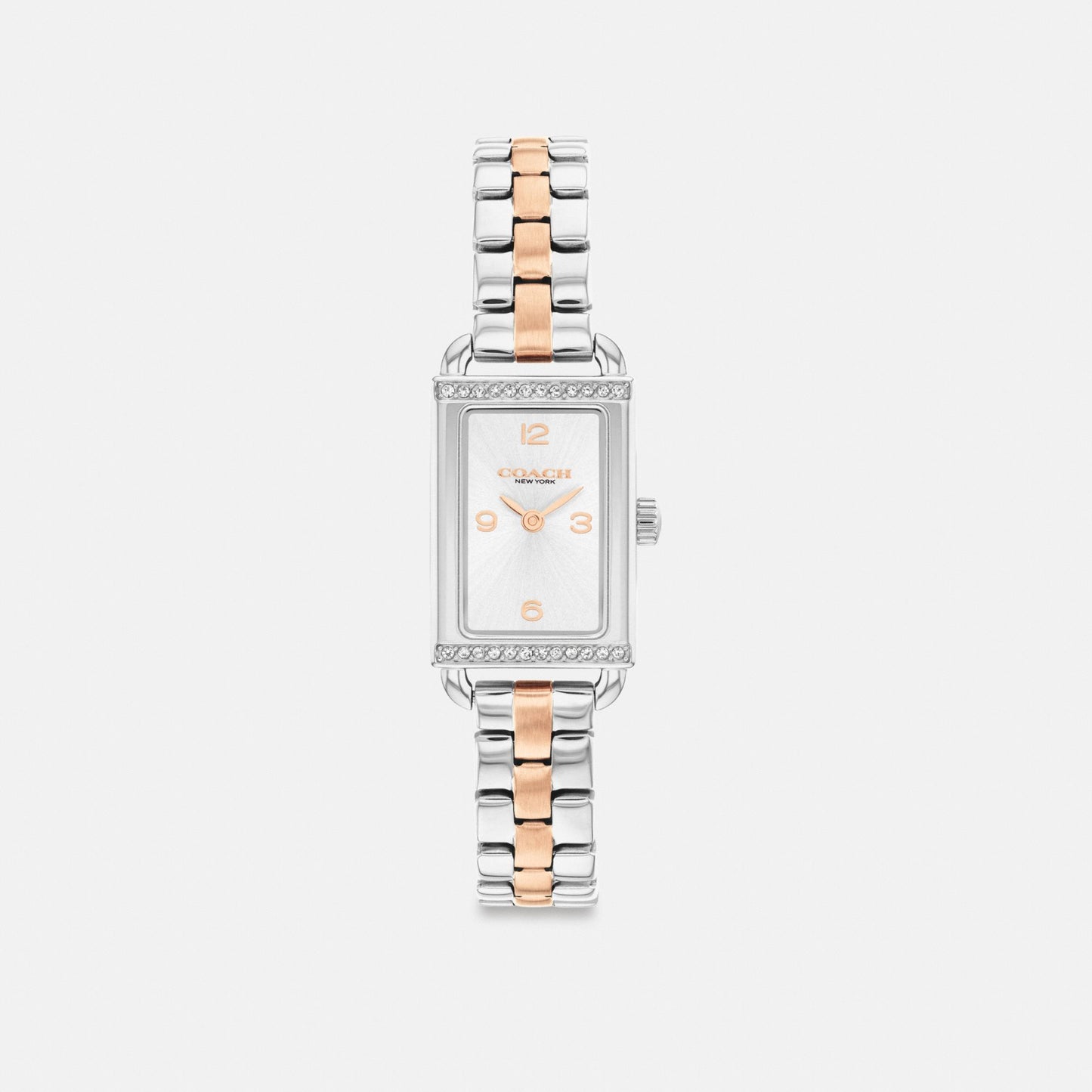 Women's Coach Mini Liz Watch, 17 Mm X 24 Mm in Stainless Steel/Rose Gold, style CEK31 #color_Stainless Steel/Rose Gold — front view