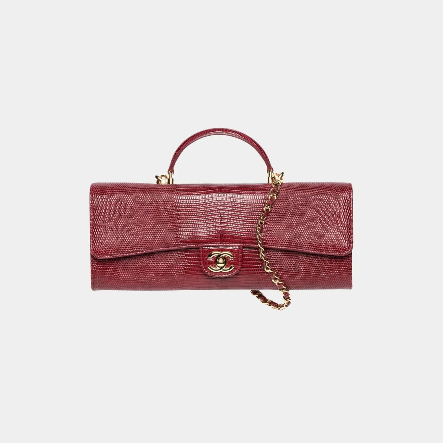 Chanel Clutch with Chain – Dark Burgundy Lizard Embossed Calfskin