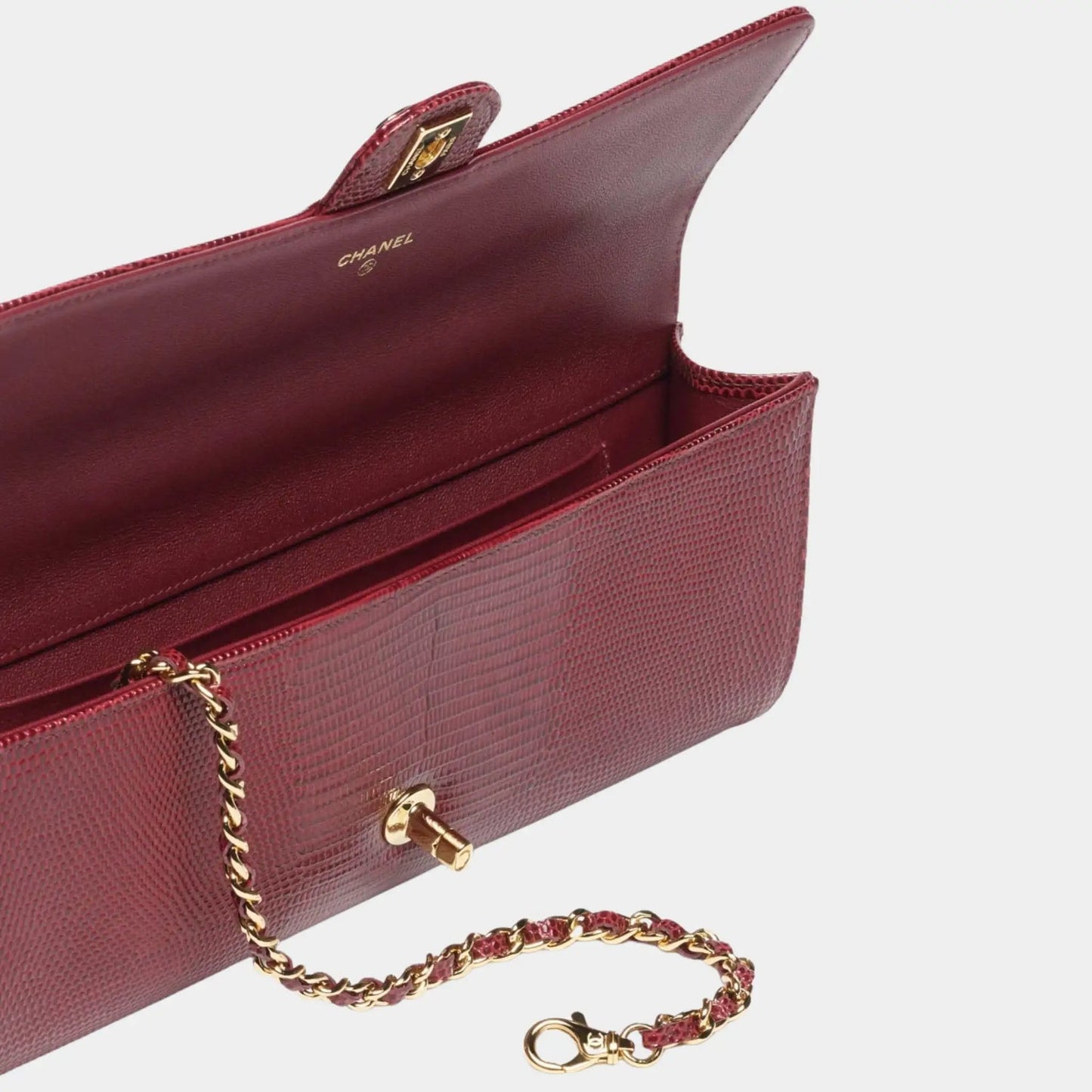 Chanel Clutch with Chain – Dark Burgundy Lizard Embossed Calfskin