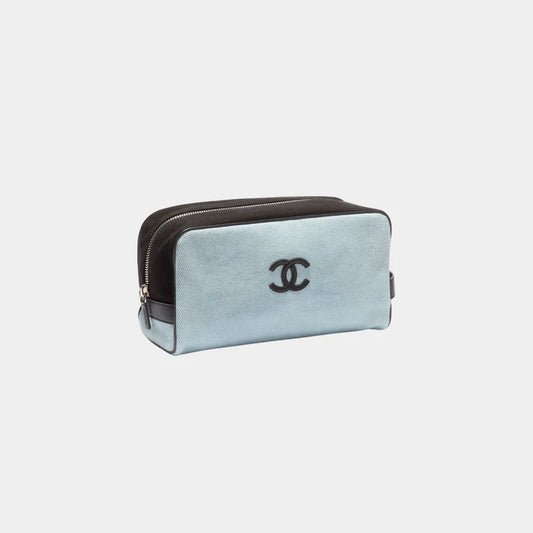 CHANEL Large Zippered Pouch – Canvas, Calfskin & Silver-Plated Metal - Zeuskicks