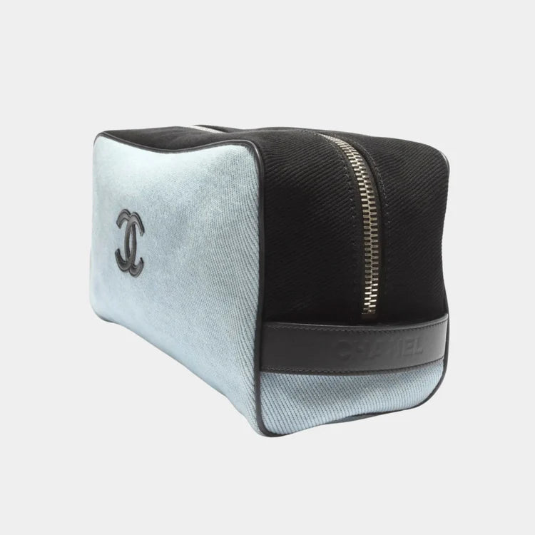 CHANEL Large Zippered Pouch – Canvas, Calfskin & Silver-Plated Metal - Zeuskicks