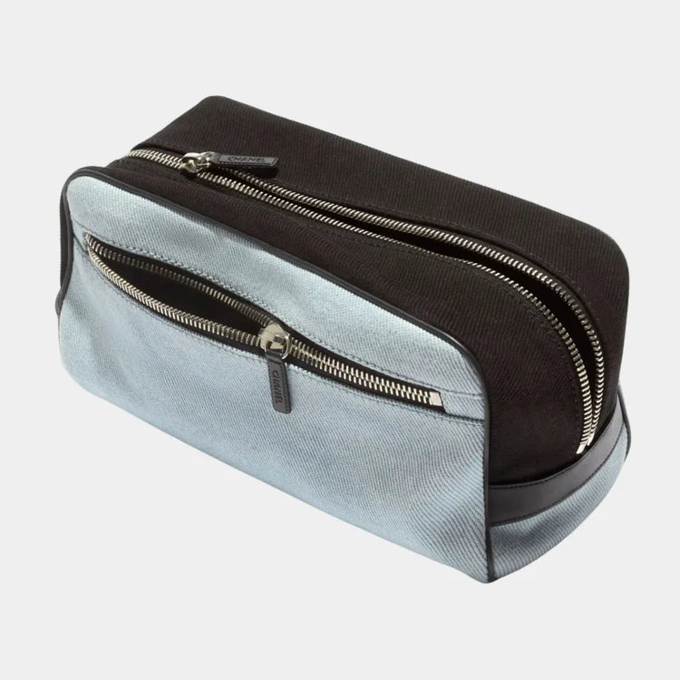CHANEL Large Zippered Pouch – Canvas, Calfskin & Silver-Plated Metal - Zeuskicks