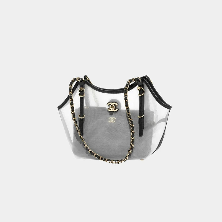 CHANEL Small Tote Bag – Fishnet Calfskin & Gold-Tone Metal (Transparent & Black) - Zeuskicks