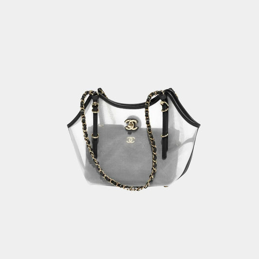 CHANEL Small Tote Bag – Fishnet Calfskin & Gold-Tone Metal (Transparent & Black) - Zeuskicks