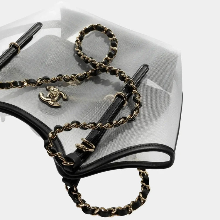 CHANEL Small Tote Bag – Fishnet Calfskin & Gold-Tone Metal (Transparent & Black) - Zeuskicks