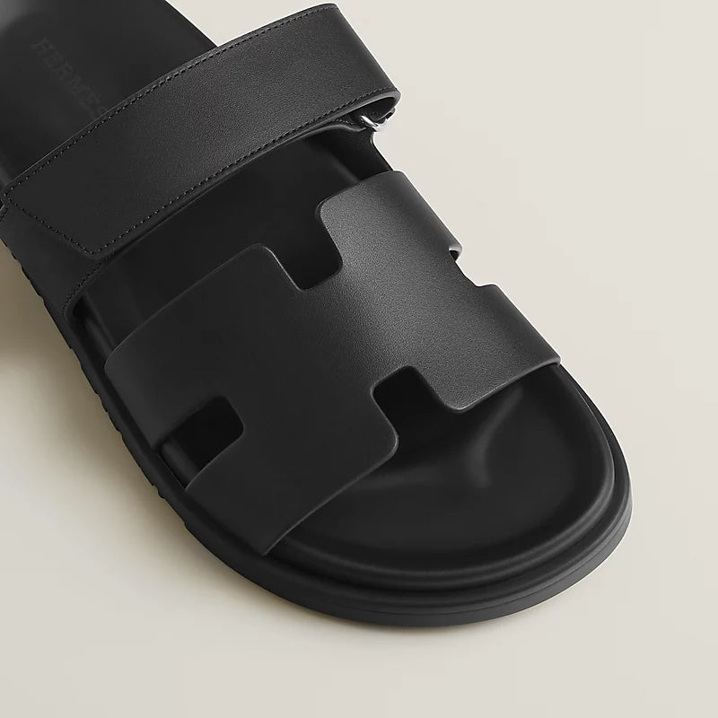 Hermès Chypre Sandals – All Black Calfskin - Zeuskicks