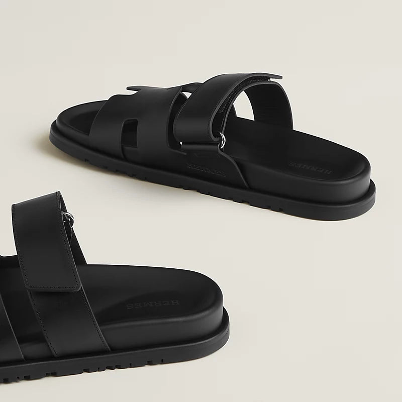Hermès Chypre Sandals – All Black Calfskin - Zeuskicks