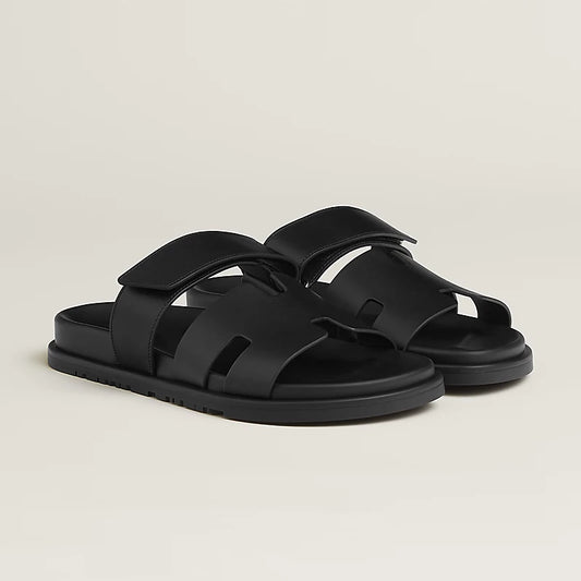 Hermès Chypre Sandals – All Black Calfskin - Zeuskicks