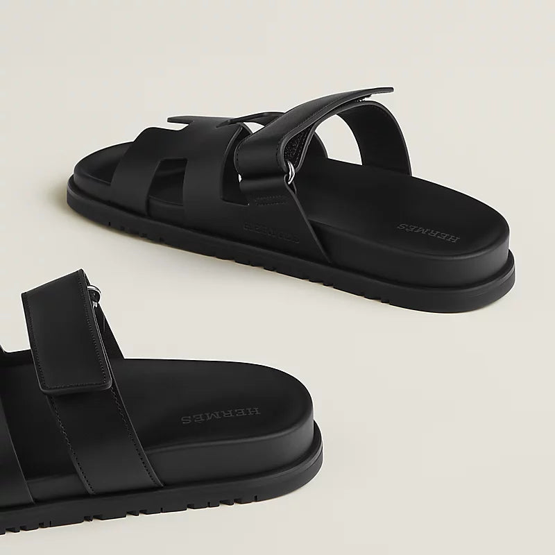 Hermès Chypre Sandals – All Black Calfskin - Zeuskicks