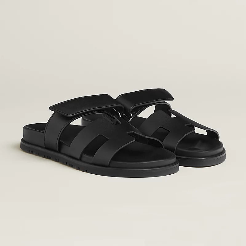 Hermès Chypre Sandals – All Black Calfskin - Zeuskicks