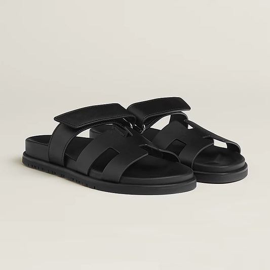 Hermès Chypre Sandals – All Black Calfskin - Zeuskicks