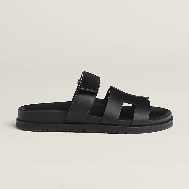Hermès Chypre Sandals – All Black Calfskin - Zeuskicks