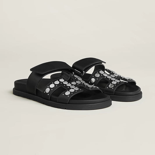 Hermès Chypre Sandal — Techno Calfskin with Clou de Selle Details