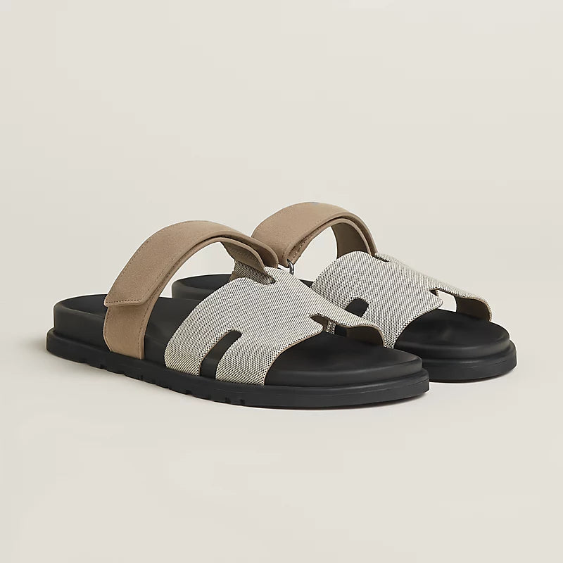 Hermes Chypre Sandals – Black Calfskin & Beige Lambskin Comfort Edition