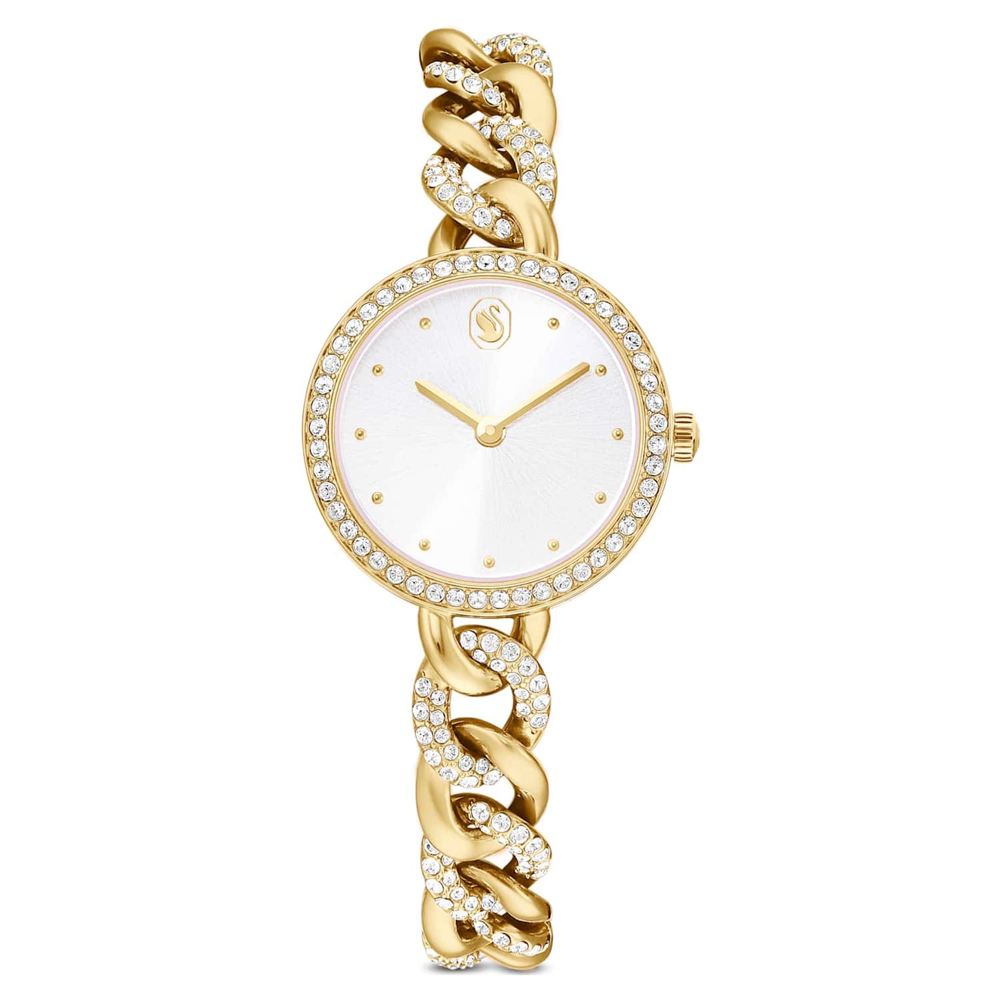 Cocktail round watch, Round cut, Metal bracelet, Gold tone, Gold-tone finish