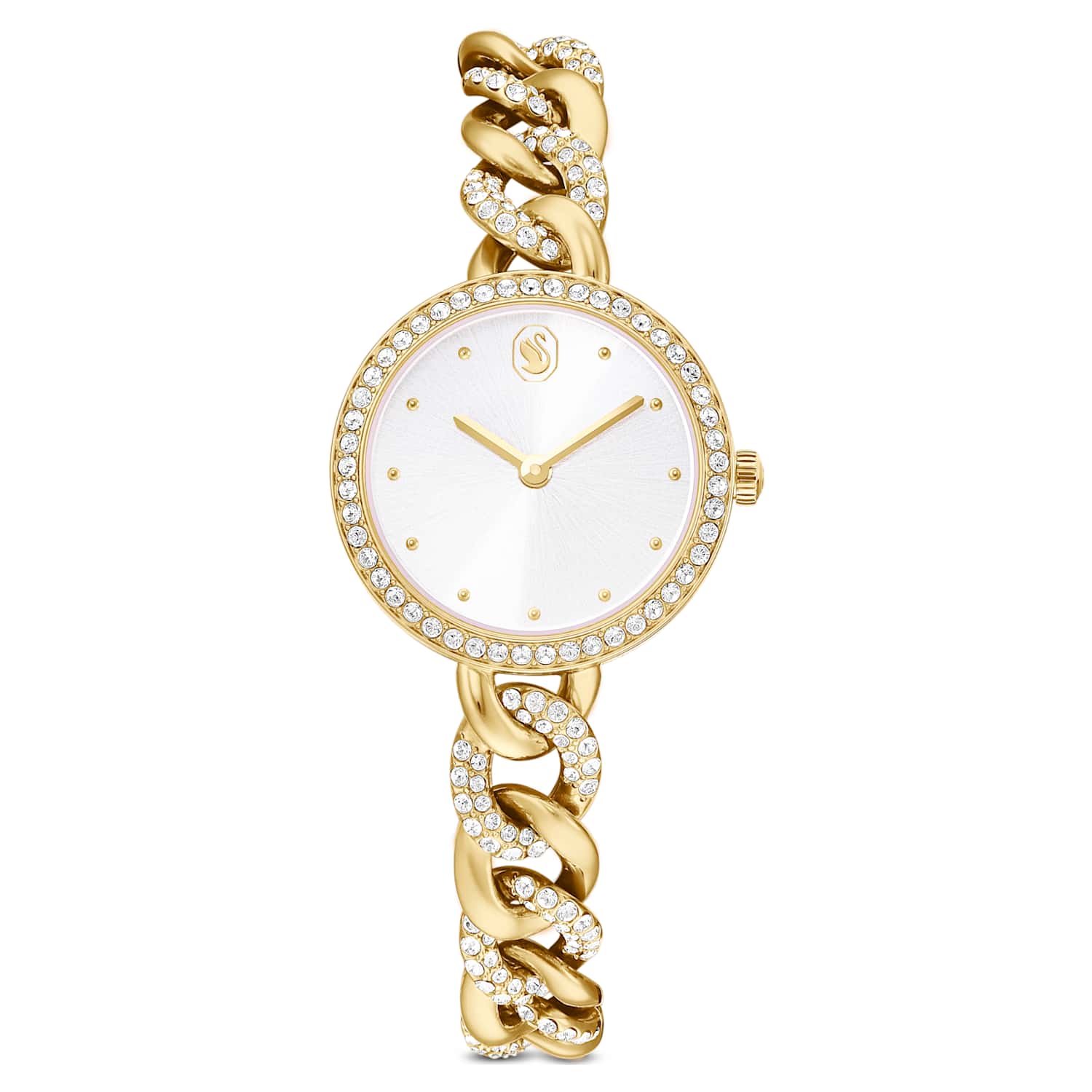 Cocktail round watch, Round cut, Metal bracelet, Gold tone, Gold-tone finish