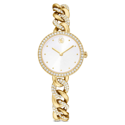 Cocktail round watch, Round cut, Metal bracelet, Gold tone, Gold-tone finish