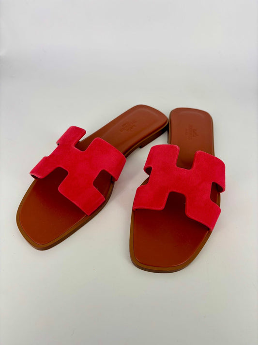Hermès Oran Sandals – Red Suede Leather Edition