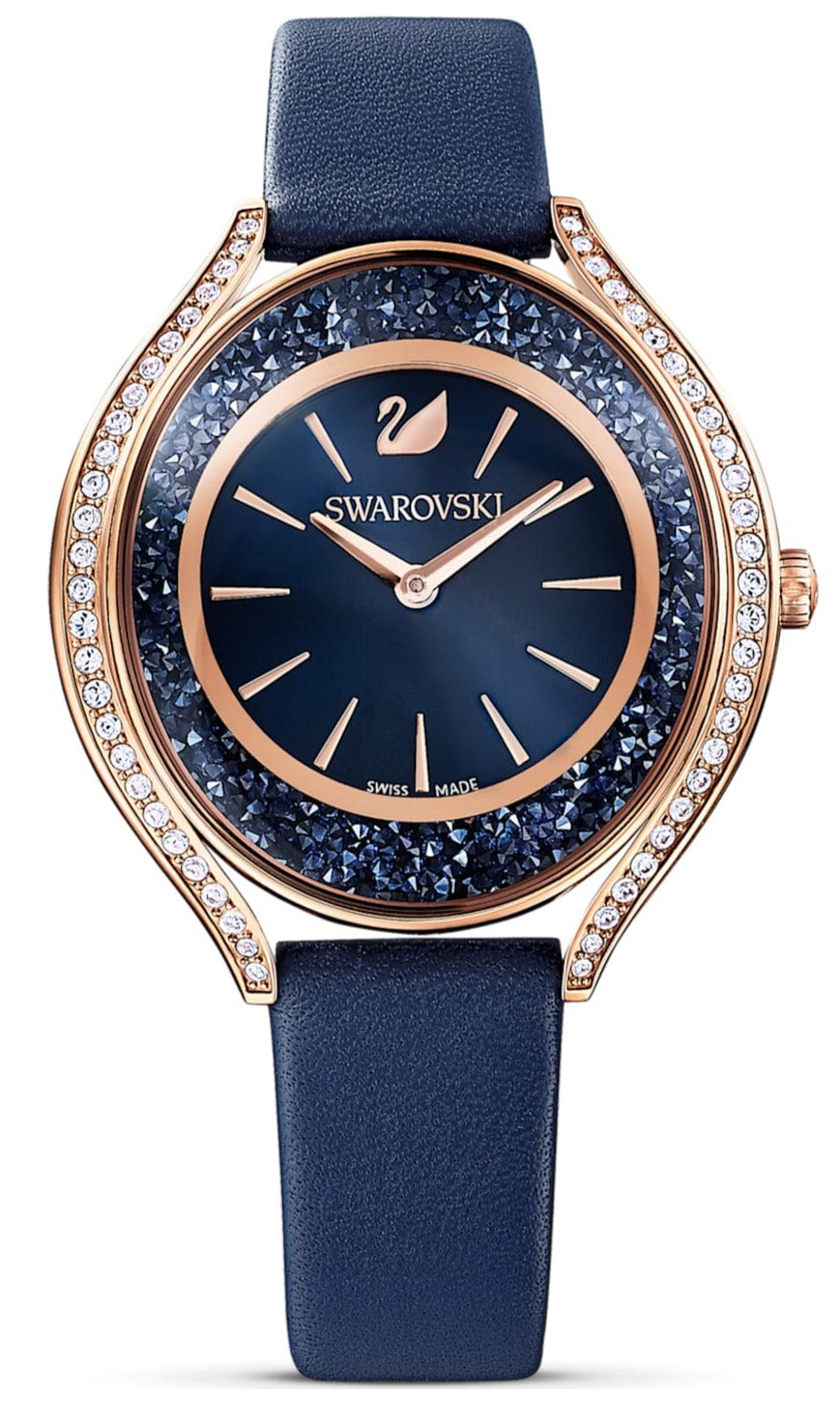 Swarovski Crystalline aura watch, Leather strap, Blue, Rose Gold — product photo (5519447)