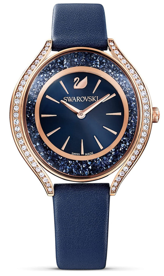 Swarovski Crystalline aura watch, Leather strap, Blue, Rose Gold — product photo (5519447)
