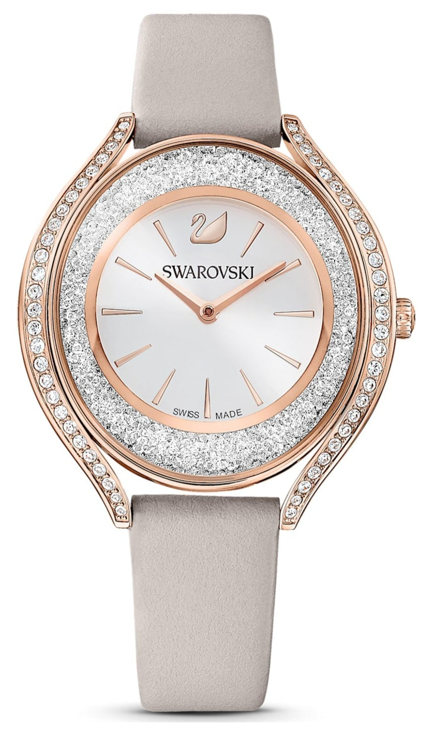 Swarovski Crystalline Aura watch, Swiss Made, Leather strap, Gray, Crystals — product photo (5519450)