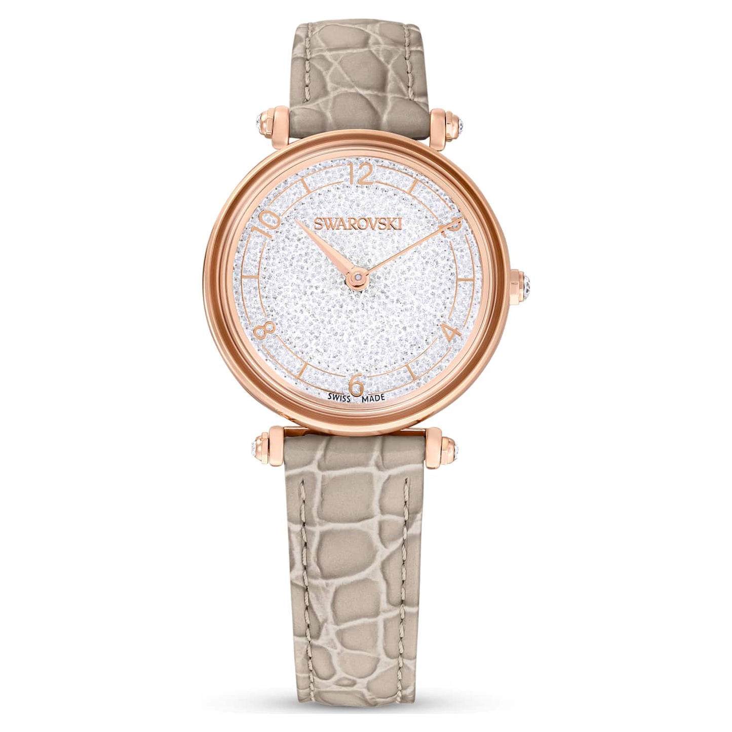 Swarovski Crystalline wonder watch, Swiss Made, Leather strap, Beige, Rose gold-tone finish — product photo (5656899)