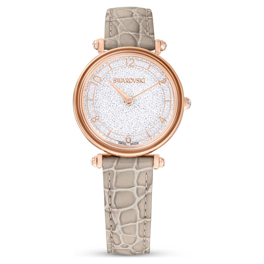 Swarovski Crystalline wonder watch, Swiss Made, Leather strap, Beige, Rose gold-tone finish — product photo (5656899)