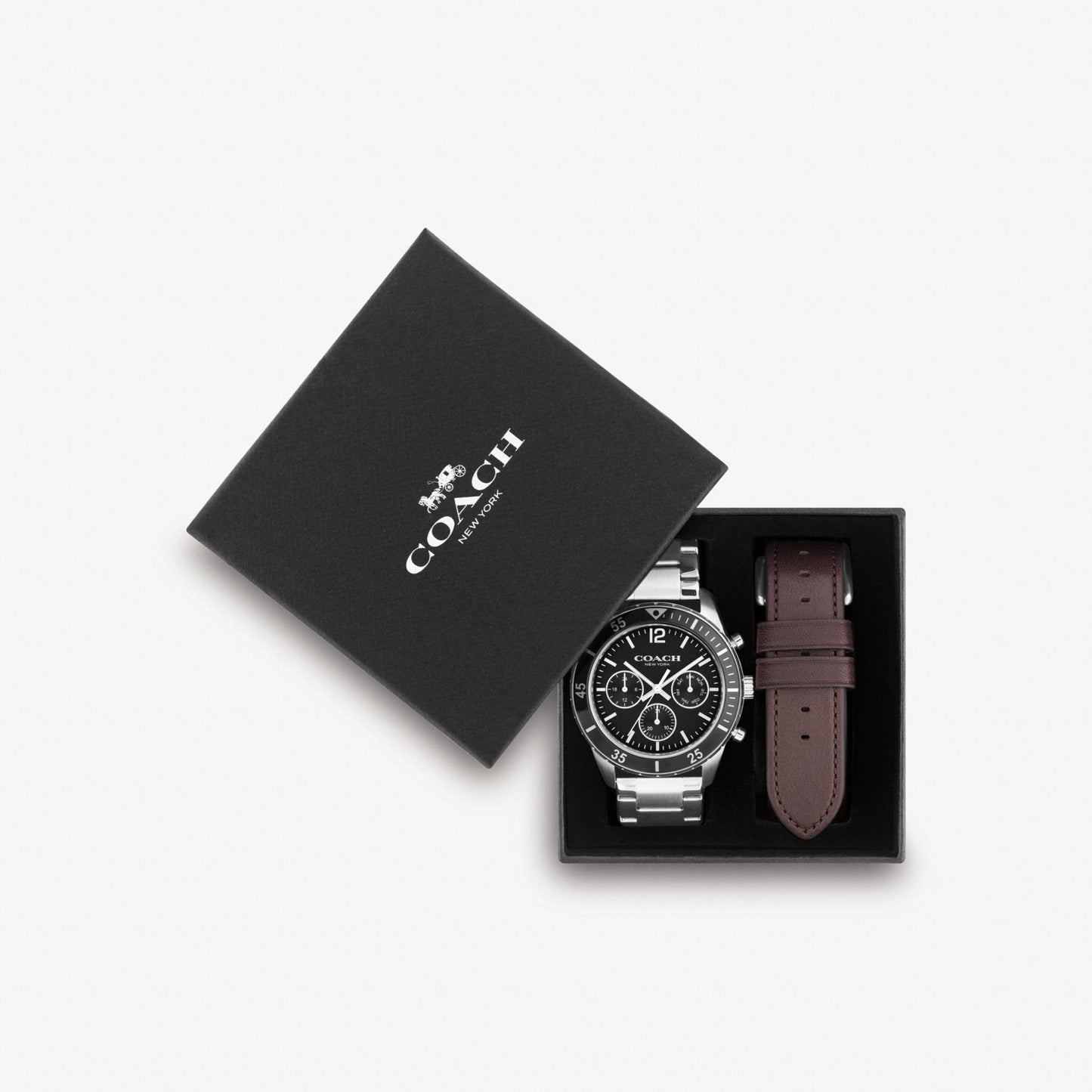 Men's Coach Cole Watch Gift Set, 44 Mm in Brown, style CS635 #color_Brown — front view