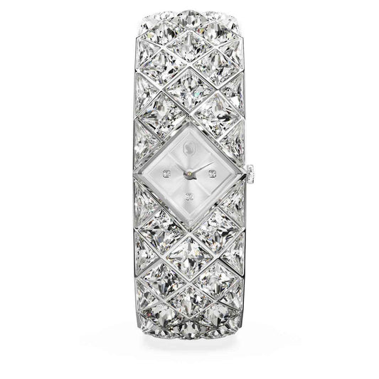 Curiosa bangle watch, Crystal bracelet, Silver tone, Stainless steel