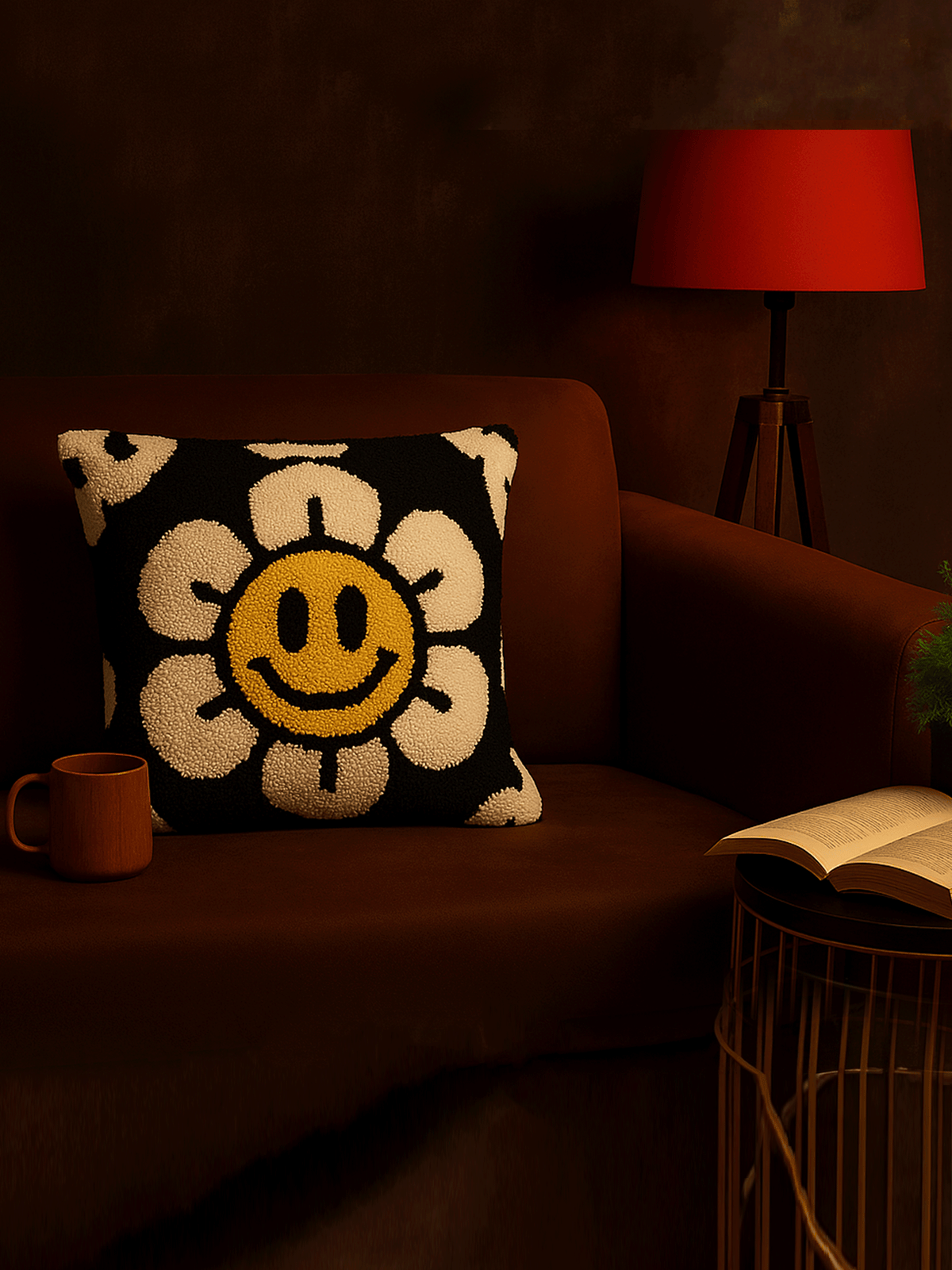 Black flower Cushion cover by THE DRIP CO. RUGS