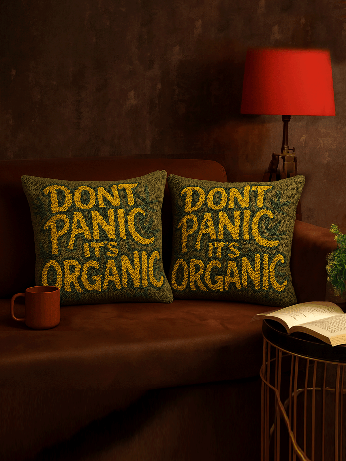 Dont Panic, its Organic Cushion cover by THE DRIP CO. RUGS