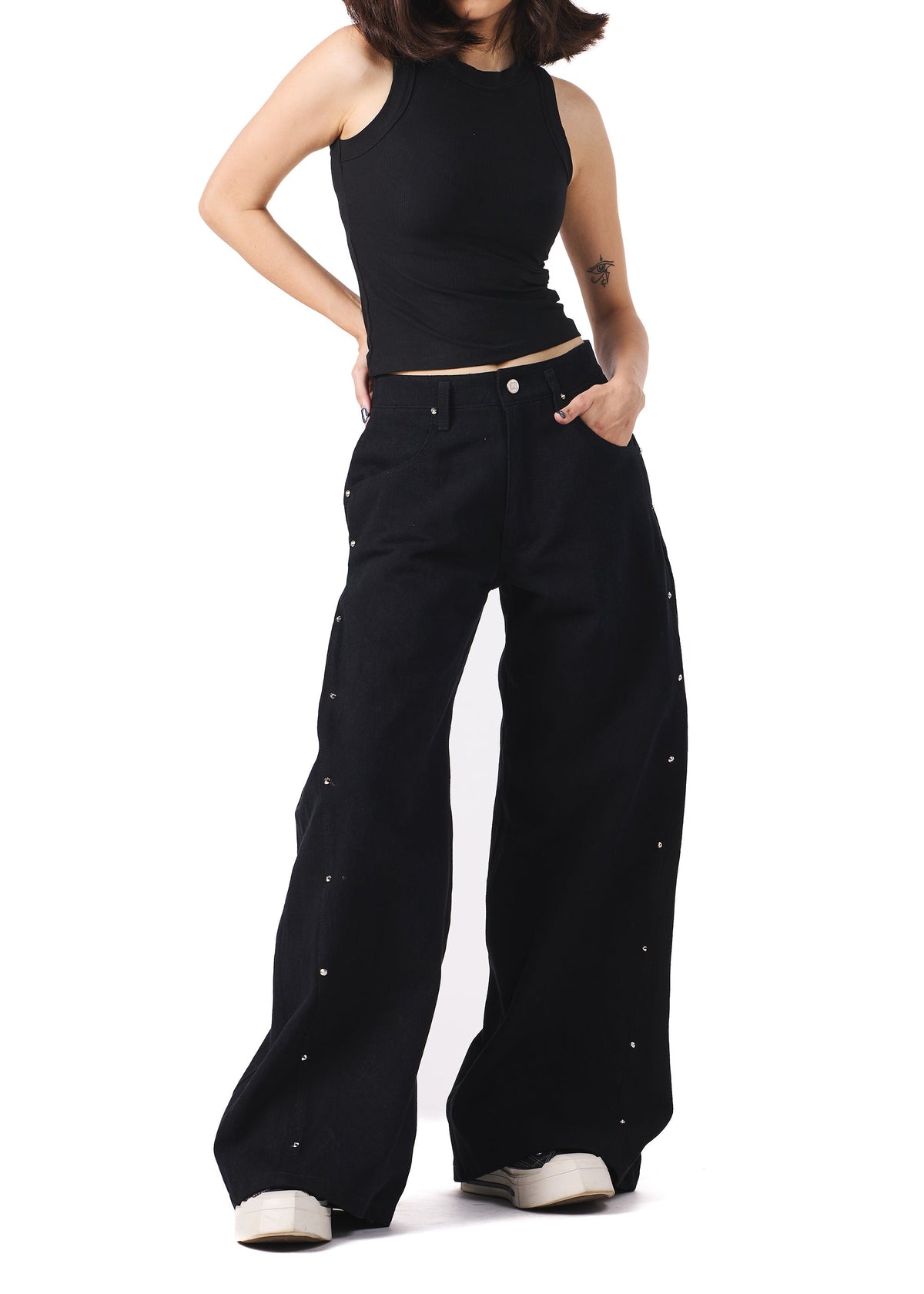 Black Wide Leg Denim by EVEMEN