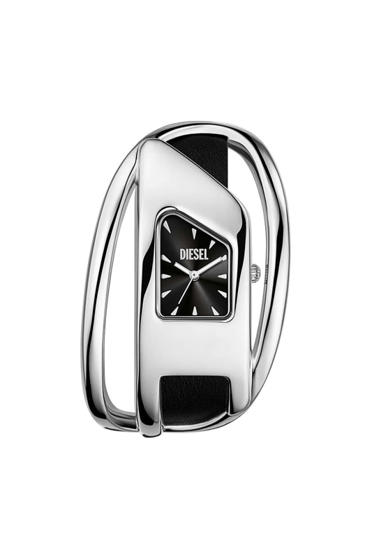 Silver Wrap-D Black Leather Watch