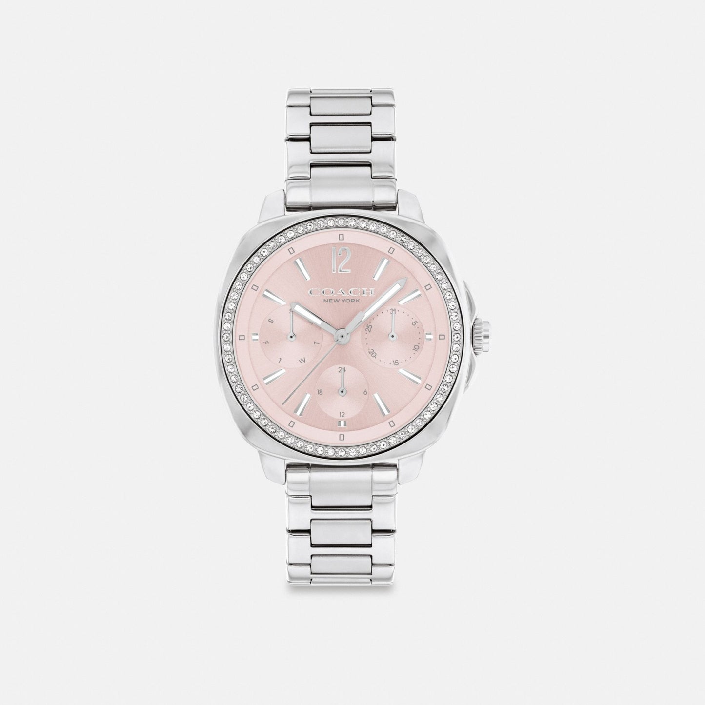Women's Coach Kitt Chronograph Watch, 34 Mm in Stainless Steel, style CX858 #color_Stainless Steel — front view